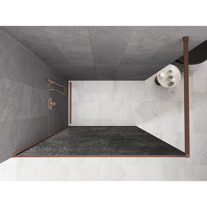 Mexen Kioto Walk-in Shower Wall 90 x 200 cm, graphite crackle 12 mm, brushed copper - 800-090-101-65-44-X