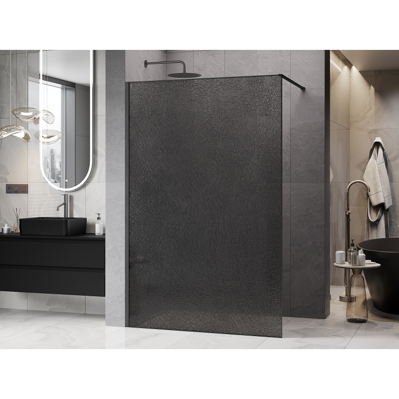 Mexen Kioto Walk-in Shower Wall 120 x 200 cm, graphite crackle 12 mm, brushed gun grey - 800-120-101-66-44-X