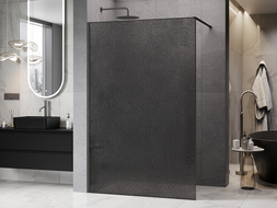 Mexen Kioto Walk-in shower wall 80 x 200 cm, crackle graphite 12 mm, brushed gun gray - 800-080-101-66-44-X