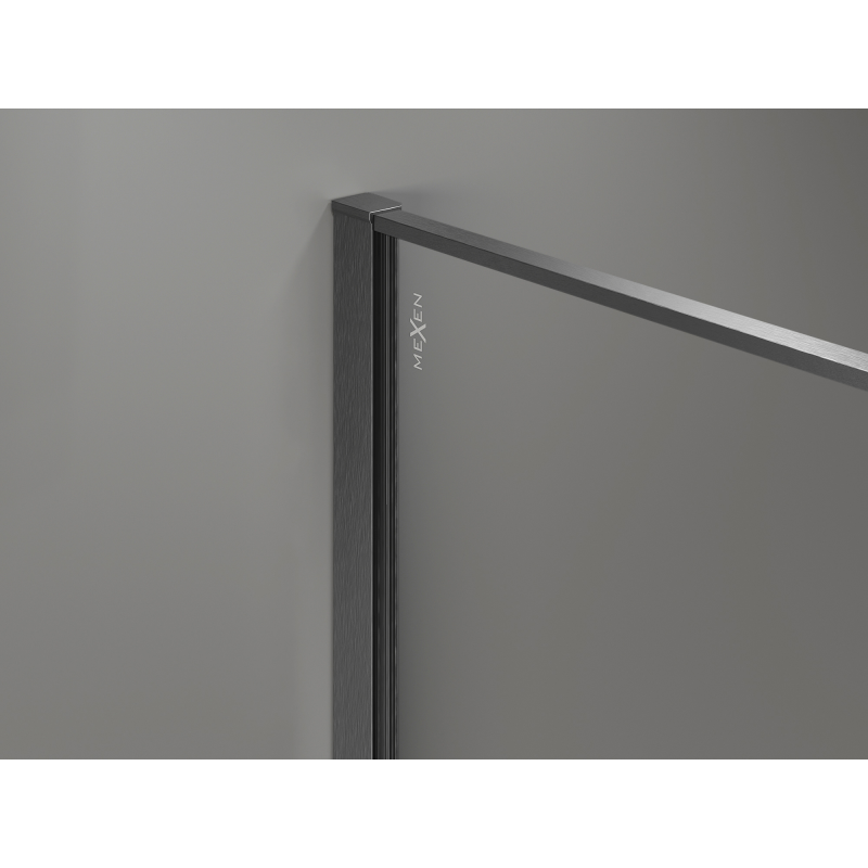 Mexen Kioto Walk-in Shower Wall 90 x 200 cm, Crackle Graphite 12 mm, Gun Gray Brushed - 800-090-101-66-44-X