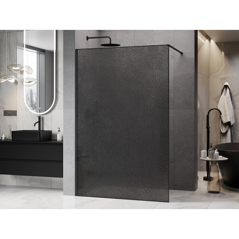 Mexen Kioto Walk-in Shower Screen 110 x 200 cm, crackle graphite 12 mm, black - 800-110-101-70-44-X