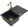 Mexen Bruno granite kitchen sink with a drainer and kitchen faucet Duero, black/silver metallic - 6513-73-671600-50