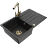 Mexen Bruno granite sink 1-bowl with drainer and kitchen faucet Duero, black/silver metallic - 6513-73-671600-50