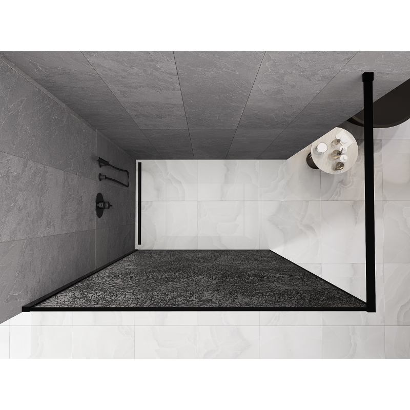 Mexen Kioto Walk-in Shower Wall 150 x 200 cm, crackle graphite 12 mm, black - 800-150-101-70-44-X