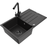 Mexen Bruno granite single-bowl sink with drainer and Duero kitchen faucet, black/silver metallic - 6513-73-671600-70-B