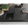 Mexen Bruno granite single-bowl sink with drainer and Duero kitchen faucet, black/silver metallic - 6513-73-671600-70-B