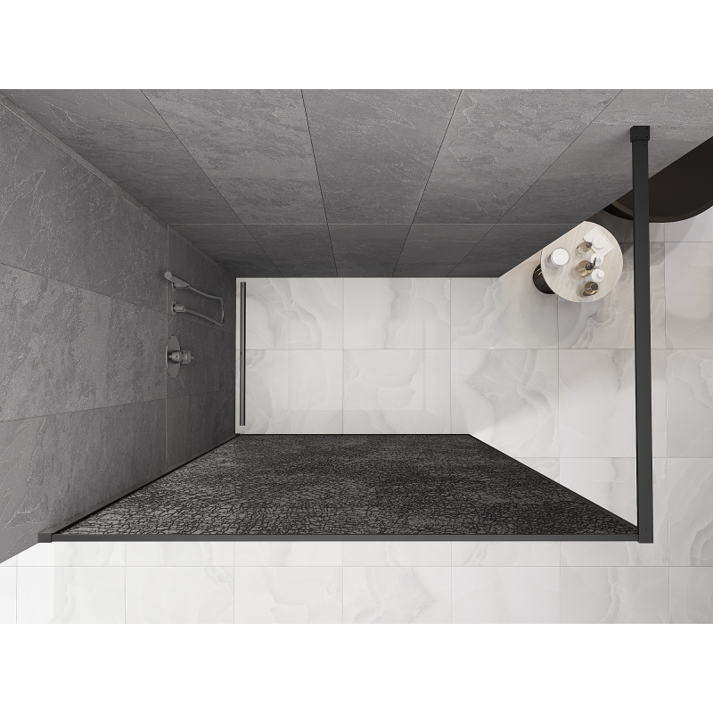 Mexen Kioto Walk-in Shower Wall 70 x 200 cm, Crackle Graphite 12 mm, Gun Metal - 800-070-101-95-44-X