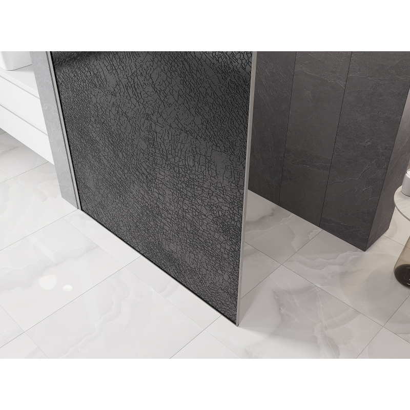 Mexen Kioto Walk-in Shower Wall 130 x 200 cm, Graphite Crackle 12 mm, Brushed Nickel - 800-130-101-97-44-X