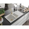 Mexen Matias 1.5-compartment granite sink with a drip tray and kitchen mixer tap Telma, White - 6502-20-670200-50