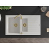 Mexen Matias 1.5-bowl granite sink with drainer and Telma kitchen faucet, white - 6502-20-670200-50