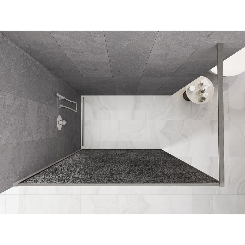 Mexen Kioto Walk-in Shower Wall 90 x 200 cm, Crackle Graphite 12 mm, Brushed Nickel - 800-090-101-97-44-X