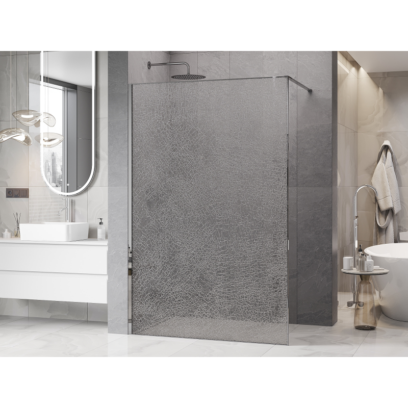 Mexen Kioto Walk-in Shower Wall 100 x 200 cm, Crackle Transparent 12 mm, Chrome - 800-100-101-01-04-X