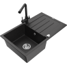Mexen Bruno granite kitchen sink 1-bowl with drainer and kitchen faucet Duero, black/silver metallic - 6513-73-671600-70