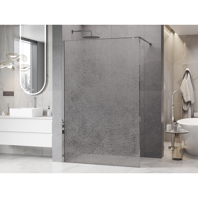 Mexen Kioto Shower Screen Walk-in 80 x 200 cm, Crackle Transparent 12 mm, Chrome - 800-080-101-01-04-X