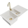 Mexen Matias 1.5-bowl granite sink with drainer and Telma kitchen faucet, white - 6502-20-670200-50