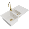 Mexen Matias 1.5-compartment granite sink with a drip tray and kitchen mixer tap Telma, White - 6502-20-670200-50