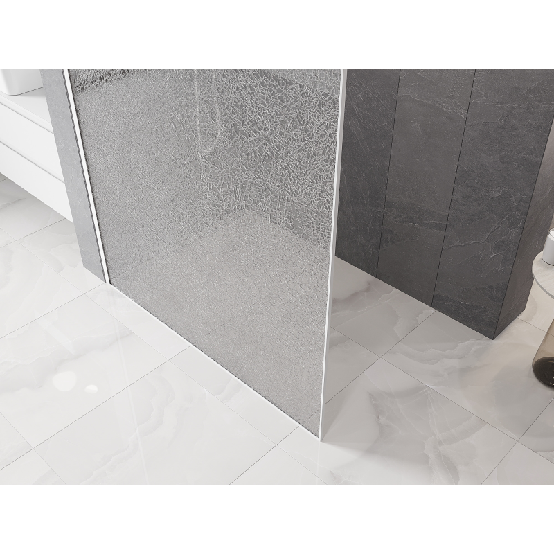 Mexen Kioto Walk-in Shower Wall 100 x 200 cm, Transparent Crackle 12 mm, White - 800-100-101-20-04-X