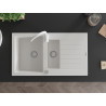 Mexen Matias 1.5-compartment granite sink with drainer and Telma kitchen faucet, white - 6502-20-670200-20