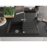 Mexen Bruno granite kitchen sink 1-bowl with drainer and Duero kitchen faucet, black/gold metallic - 6513-75-671600-00