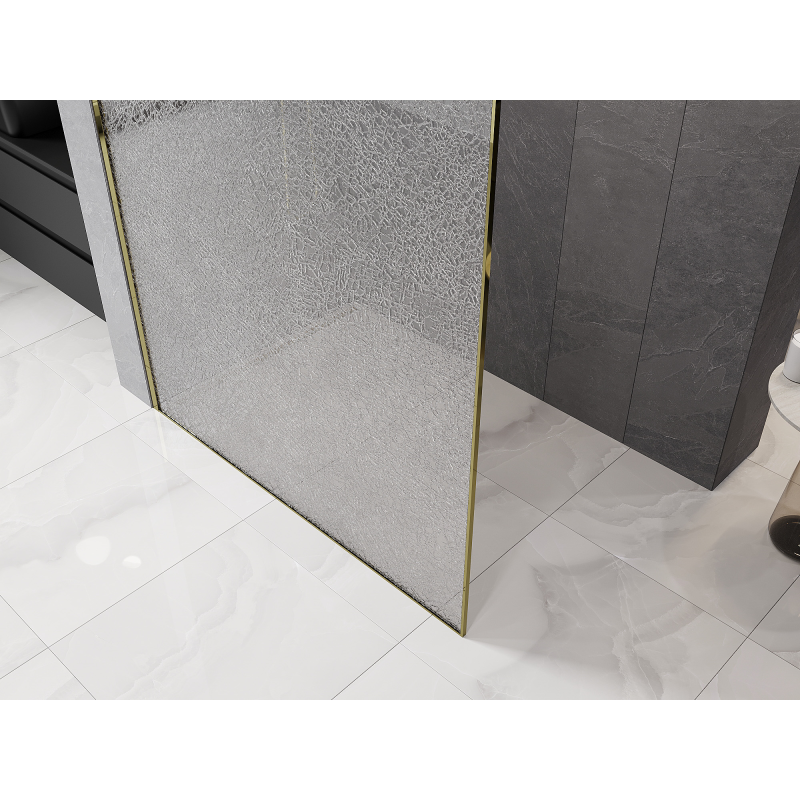 Mexen Kioto Walk-in Shower Wall 100 x 200 cm, Crackle Transparent 12 mm, Gold - 800-100-101-50-04-X