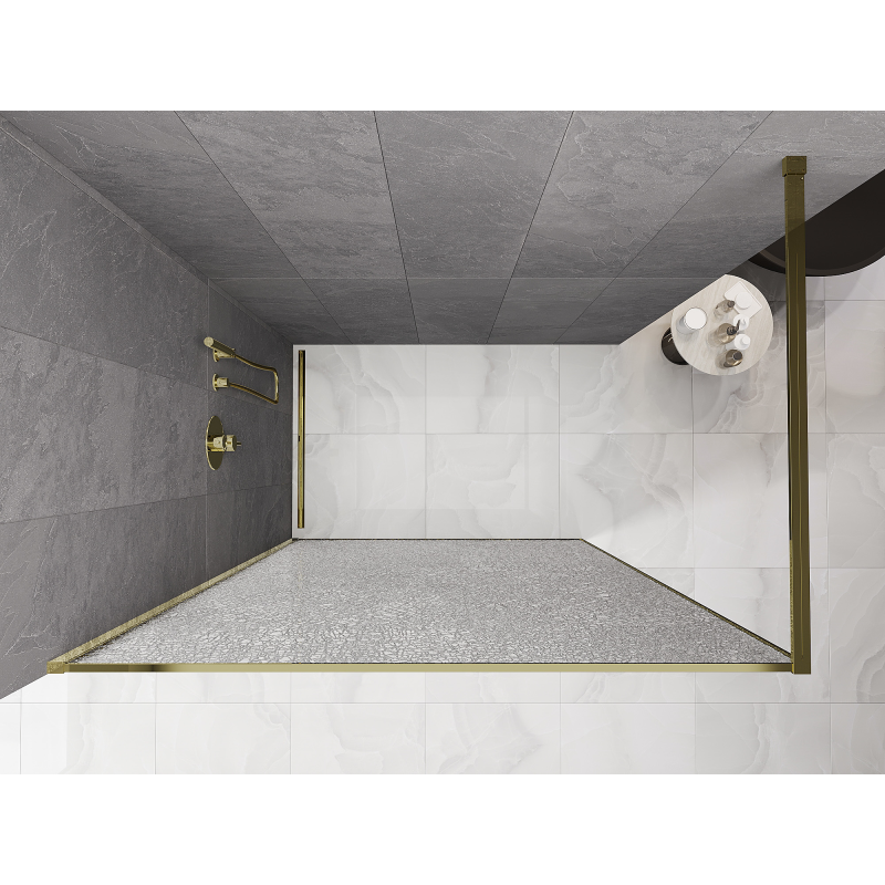 Mexen Kioto Walk-in Shower Wall 100 x 200 cm, Crackle Transparent 12 mm, Gold - 800-100-101-50-04-X