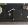Mexen Bruno granite kitchen sink 1-compartment with drainer and Duero kitchen faucet, black/gold metallic - 6513-75-671600-00