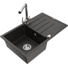 Mexen Bruno granite kitchen sink 1-compartment with drainer and Duero kitchen faucet, black/gold metallic - 6513-75-671600-00
