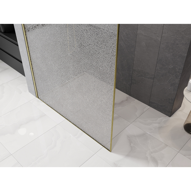 Mexen Kioto Walk-in Shower Screen 120 x 200 cm, Crackle Transparent 12 mm, Brushed Gold - 800-120-101-55-04-X