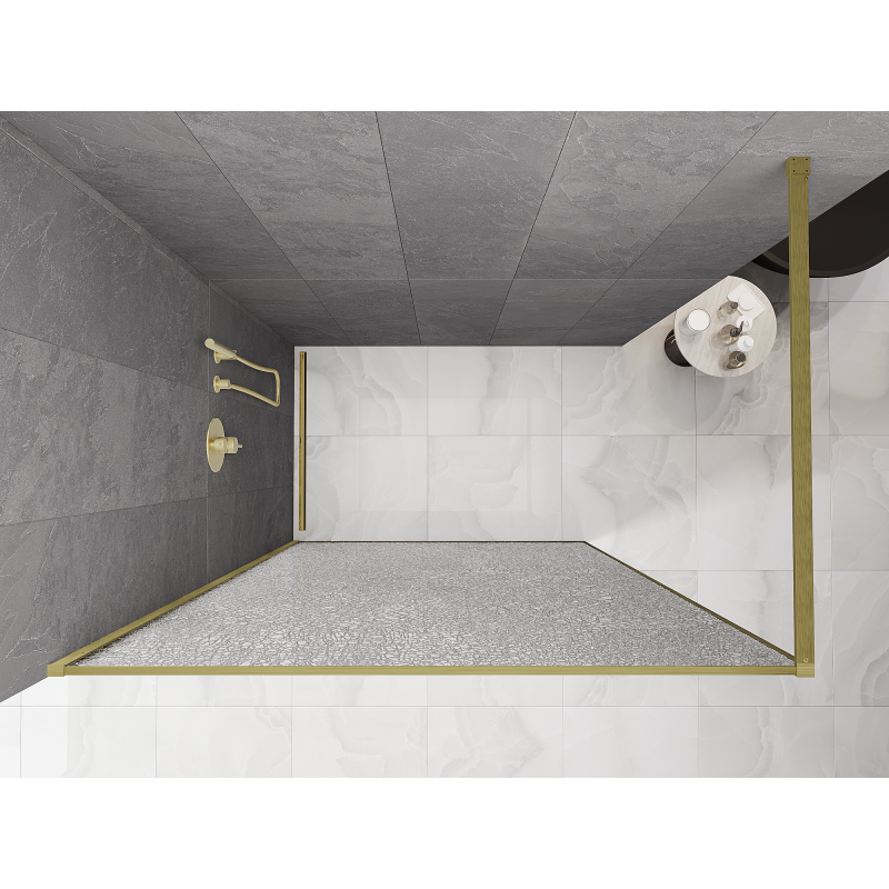 Mexen Kioto Walk-in Shower Screen 150 x 200 cm, Crackle Transparent 12 mm, Brushed Gold - 800-150-101-55-04-X