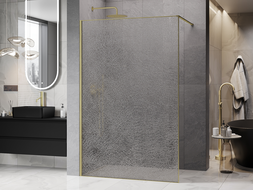 Mexen Kioto Walk-in Shower Panel 70 x 200 cm, Crackle Transparent 12 mm, Brushed Gold - 800-070-101-55-04-X