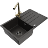 Mexen Bruno 1-compartment granite sink with a drip tray and kitchen mixer tap Duero, Black/Gold metallic - 6513-75-671600-50-B