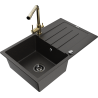 Mexen Bruno granite kitchen sink 1-bowl with drainer and kitchen faucet Duero, black/gold metallic - 6513-75-671600-50-B