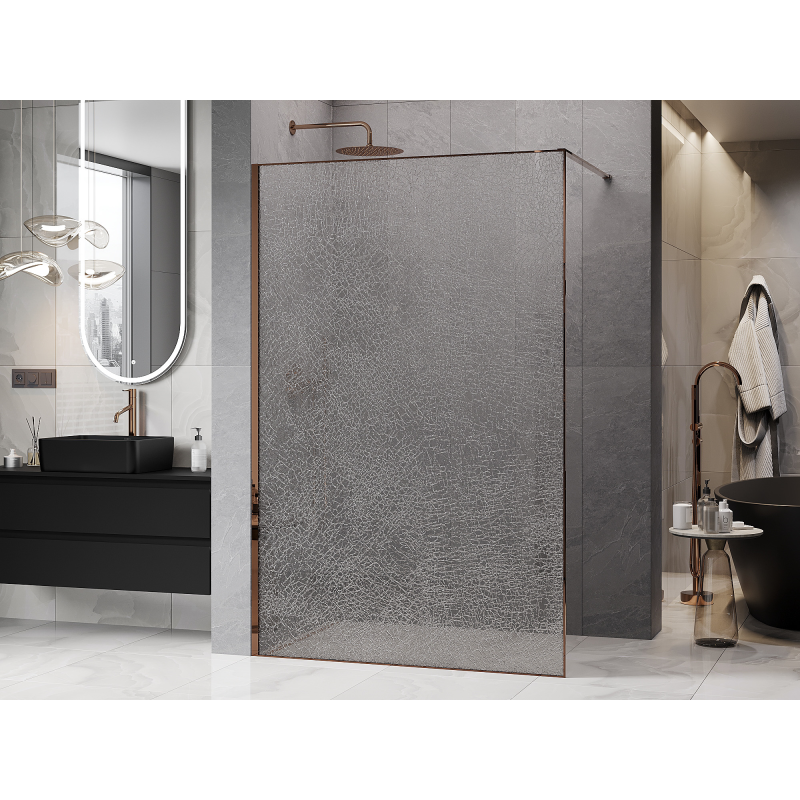 Mexen Kioto Walk-in Shower Wall 130 x 200 cm, crackle transparent 12 mm, rose gold - 800-130-101-60-04-X