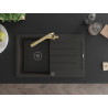 Mexen Bruno 1-bowl granite sink with drainer and Duero kitchen faucet, black/gold metallic - 6513-75-671600-50-B