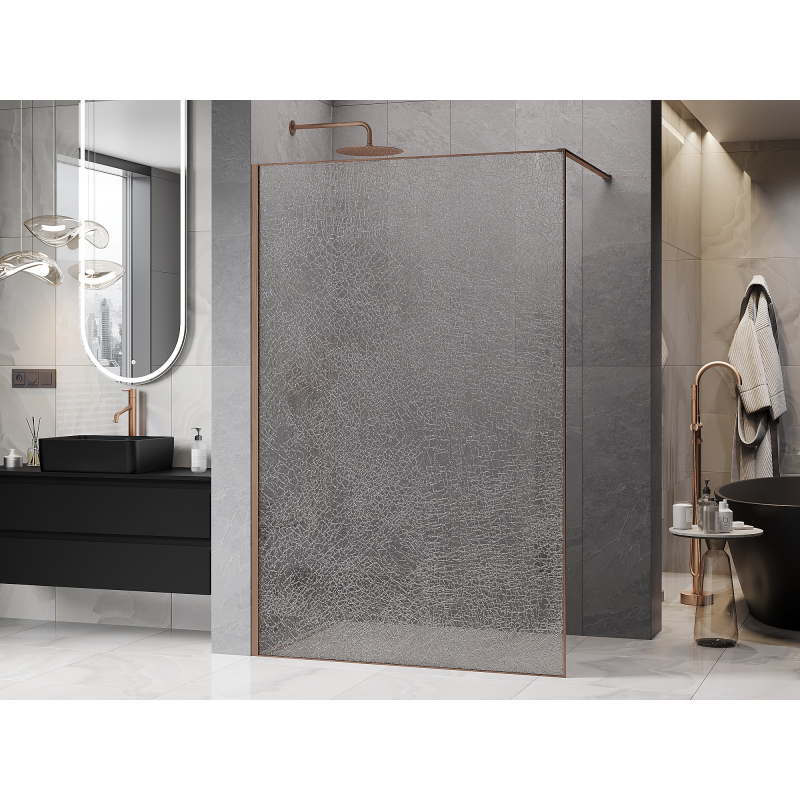 Mexen Kioto Walk-in Shower Wall 130 x 200 cm, Crackle Transparent 12 mm, Brushed Copper - 800-130-101-65-04-X