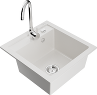 Mexen Vito 1-bowl granite kitchen sink with Telma kitchen faucet, white - 6503-20-670200-00