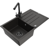 Mexen Bruno 1-bowl granite sink with drainer and Duero kitchen faucet, black/gold metallic - 6513-75-671600-70-B