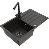 Mexen Bruno 1-compartment granite sink with a drip tray and kitchen mixer tap Duero, Black/Gold metallic - 6513-75-671600-70-B