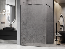 Mexen Kioto Walk-in Shower Wall 80 x 200 cm, Crackle Transparent 12 mm, Black - 800-080-101-70-04-X