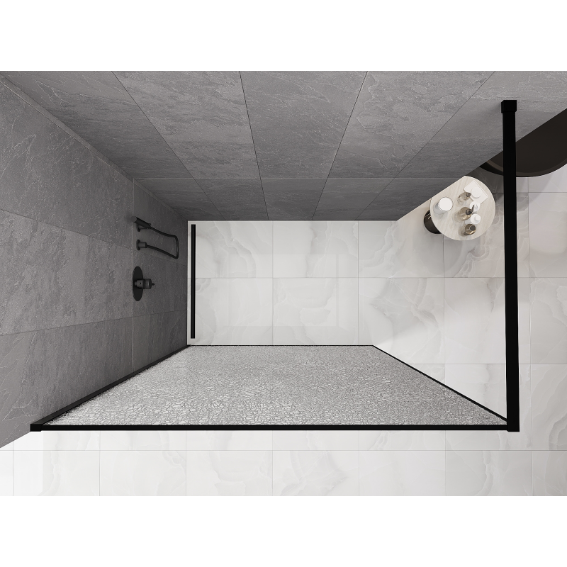 Mexen Kioto Walk-in Shower Wall 90 x 200 cm, Crackle Transparent 12 mm, Black - 800-090-101-70-04-X