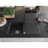 Mexen Bruno 1-bowl granite sink with drainer and Duero kitchen faucet, black/gold metallic - 6513-75-671600-70