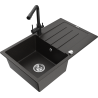 Mexen Bruno 1-compartment granite sink with a drip tray and kitchen mixer tap Duero, Black/Gold metallic - 6513-75-671600-70