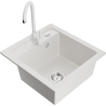 Mexen Vito 1-bowl granite sink with Telma kitchen tap, white - 6503-20-670200-20