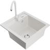 Mexen Vito granite kitchen sink 1-bowl with Telma kitchen faucet, white - 6503-20-670200-20