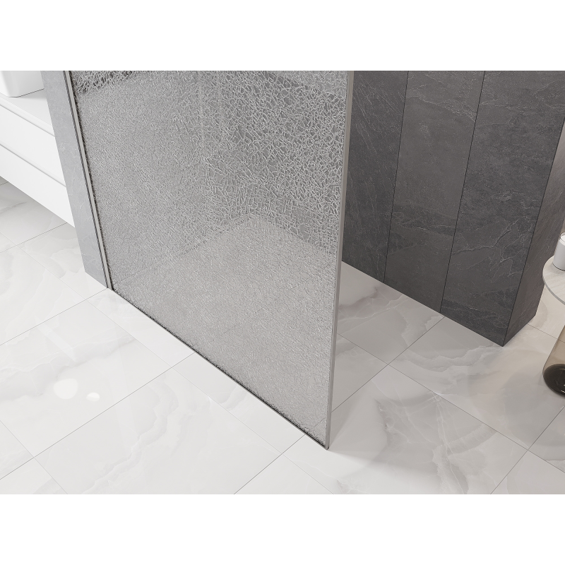 Mexen Kioto Walk-in Shower Wall 90 x 200 cm, Crackle Transparent 12 mm, Brushed Nickel - 800-090-101-97-04-X