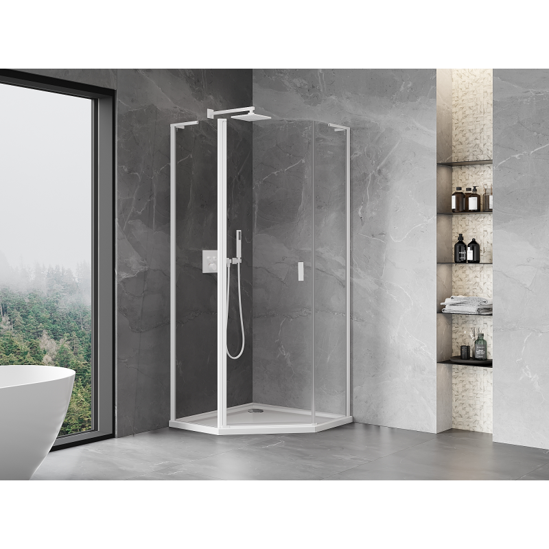 Mexen Mist L pentagonal shower cabin hinged 80 x 80 cm, transparent, white - 8A8L-080-080-20-00