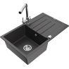 Mexen Bruno granite sink 1-bowl with drainer and kitchen faucet Duero, black speckled - 6513-76-671600-00