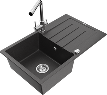 Mexen Bruno granite kitchen sink 1-bowl with drainer and kitchen faucet Duero, black speckled - 6513-76-671600-00