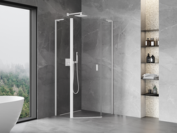 Mexen Mist L pentagonal shower cabin hinged 80 x 80 cm, transparent, white - 8A8L-080-080-20-00