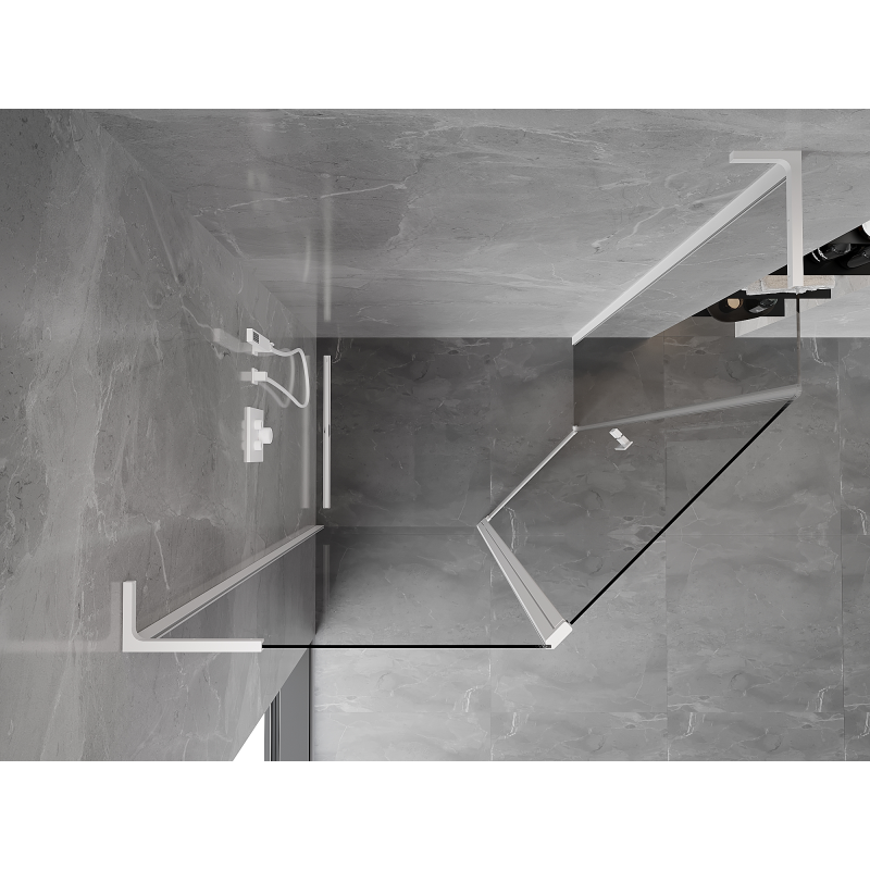 Mexen Mist L asymmetric pentagonal hinged shower cabin 100 x 80 cm, transparent, white - 8A8L-100-080-20-00